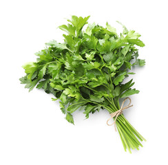 Obraz premium Bunch of fresh parsley isolated on white, top view