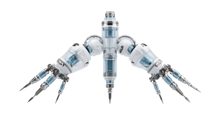 Modern Factory Robot with Precision Tools in Clean Metallic Environment on Transparent Background