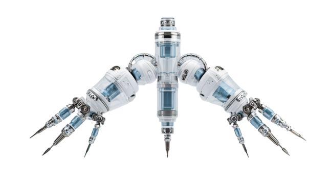 Modern Factory Robot with Precision Tools in Clean Metallic Environment on Transparent Background