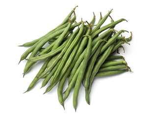 Pile of fresh pea pods isolated on white, above view