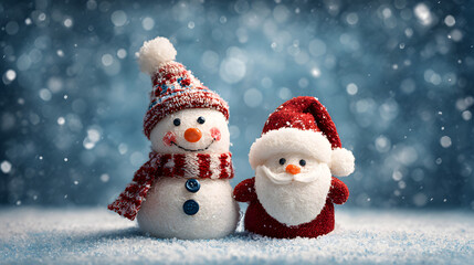 christmas card with snowman and santa