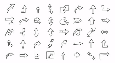 Collection of various arrow designs pointing in different directions for navigation and wayfinding use
