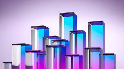 Fototapeta premium 3D holographic glass blocks, iridescent, staggered, purple gradient, glossy reflections