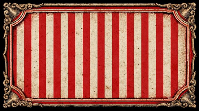 Ornate framed vintage circus banner with red and white stripes