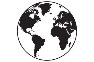 Simple black world globe map silhouette illustration design
