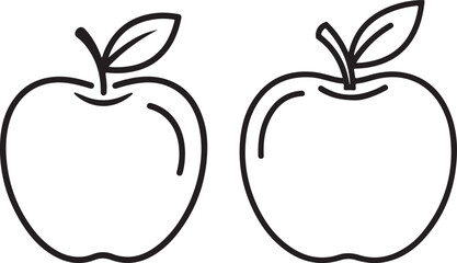 Black and white apple illustration, fresh fruit drawing, simple outline vector graphic.