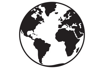 Simple black world globe map silhouette illustration design
