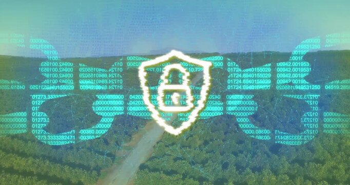 Network overlay fading initiating data streaming swirling into shield securing farm data with IDFS