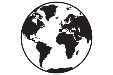 Simple black world globe map silhouette illustration design
