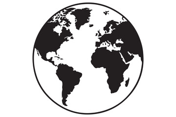 Simple black world globe map silhouette illustration design
