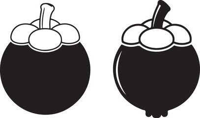 Fototapeta premium Two Mangosteen Illustration in Black and White, Vector Art