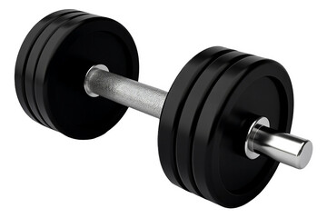 Black adjustable metal dumbbell isolated on transparent background for fitness, strength training, gym exercise and bodybuilding concepts