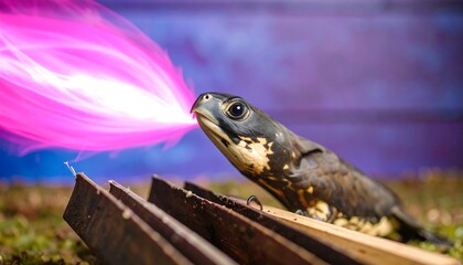 A turtle-like creature exhales a vibrant pink energy beam