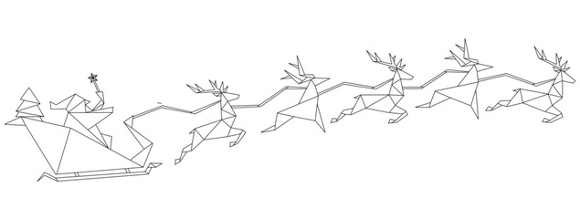 origami line art santa sleigh with reindeer with star stars for barner decoration and more