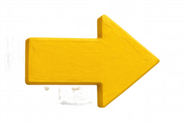 3d rendering of a textured yellow arrow pointing right on a transparent background, ideal for indicating direction or progress