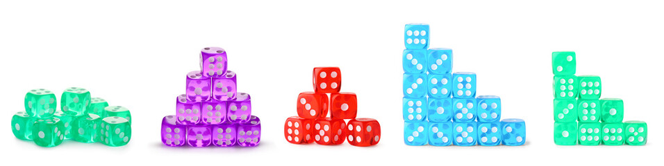 Set of many dices on white background