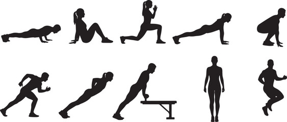 people men and women doing a variety of fitness exercises