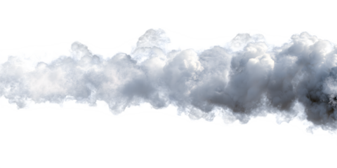 Dense Cloud of White and Gray Smoke Isolated on Transparent Background – Concept of Steam, Pollution, Fog, or Explosion Effect