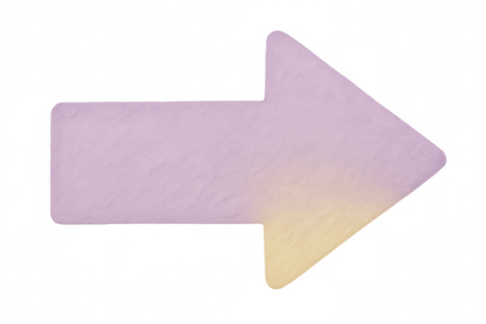 Purple and yellow textured arrow pointing to the right, isolated on transparent background, ideal for presentations and creative projects