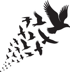 Obraz premium Dynamic Flock of Birds Ascending in Formation against a Clean White Background Symbolizing Freedom and Unity Vector Graphic Illustration