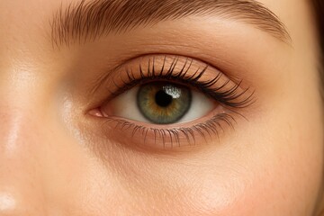Fototapeta premium Captivating close-up portrait showcasing natural beauty with subtle makeup and striking eye details