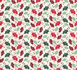 Christmas Antique Red Green Holly Seamless Repeat