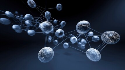 Abstract blue and white spheres interconnected in harmony, symbolizing unity and infinite connections in the cosmos.