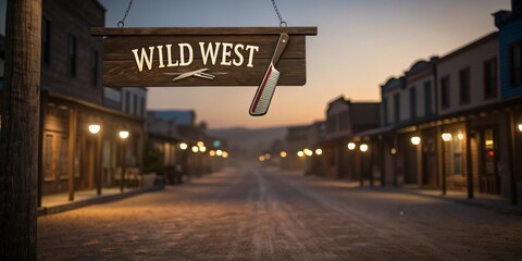 Exploring the charm of an old town street at twilight with a vintage barbershop sign
