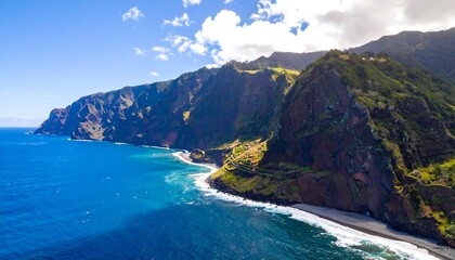 Dramatic coastal cliffs meet azure ocean