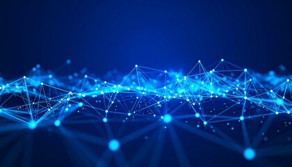 Abstract blue network of glowing interconnected lines and dots, symbolizing data, connection, or technology.