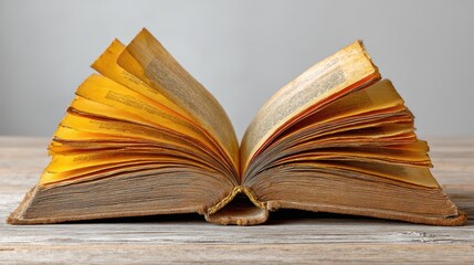 Antique Open Book on Wooden Surface