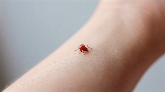 A detailed close-up shot of a small, red, and itchy bug bite on a person's arm. The image is simple and clearly illustrates a common, mild skin reaction without complex medical treatment.