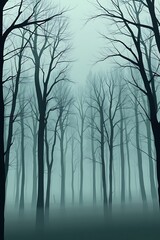 Obraz premium Mysterious forest in tranquil fog with silhouetted trees, perfect for creating a serene and captivating aesthetic