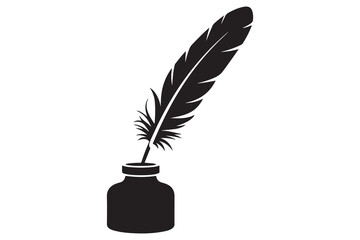 Ink pot pen feather silhouette vector illustration isolated on white background
