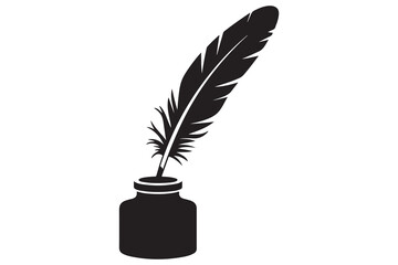 Ink pot pen feather silhouette vector illustration isolated on white background
