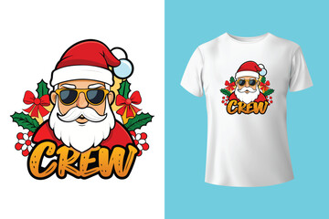 cool santa. t-shirt design, christmas, vector flat design