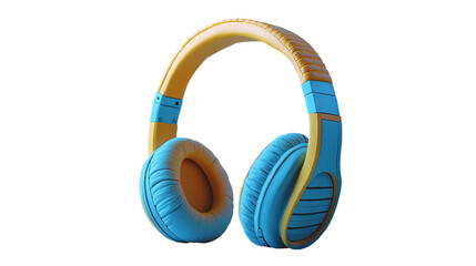Colorful Blue and Yellow Over Ear Wireless Headphones on Transparent Background