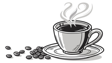 Freshly brewed coffee cup with steam and roasted coffee beans vector illustration for coffee lovers design 100