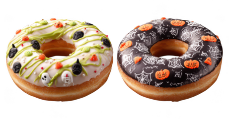 Halloween Spooky Decorative Donuts Bread on Transparent Background