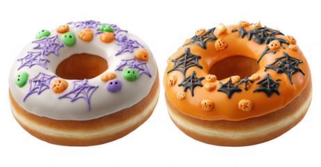 Halloween Spooky Decorative Donuts Bread on Transparent Background