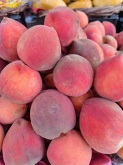 Natural Ripe Peaches with Fuzzy Skin , Summer Fruit Harvest Display