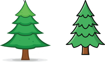 Cartoon fir trees on white background, illustration