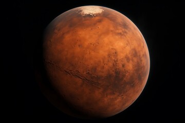 Detailed close-up view of the planet Mars.