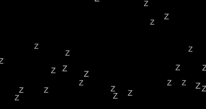 animated letter z sleeping cartoon style black background, 4k animation footage