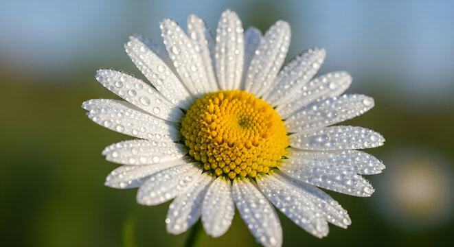 White Daisy with Dew Drops Macro Photography
