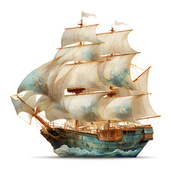 Vintage Sailing Ship, isolated on transparent background