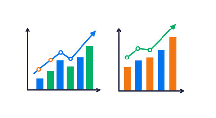 Analyze company growth with these trending charts, visualizing success with upward trending arrows and bar graphs