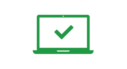 Laptop with green checkmark symbol indicating approval, success, or completion of a task