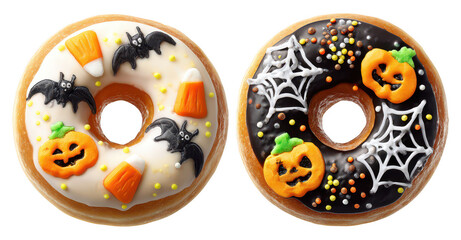 Halloween Spooky Decorative Donuts Bread on Transparent Background