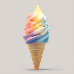 Rainbow Swirl Soft Serve Ice Cream, isolated on transparent background
